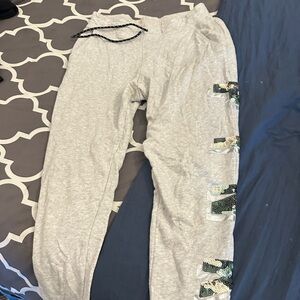 Victoria Secret PINK grey jogger sweatpants with camo sequins on leg